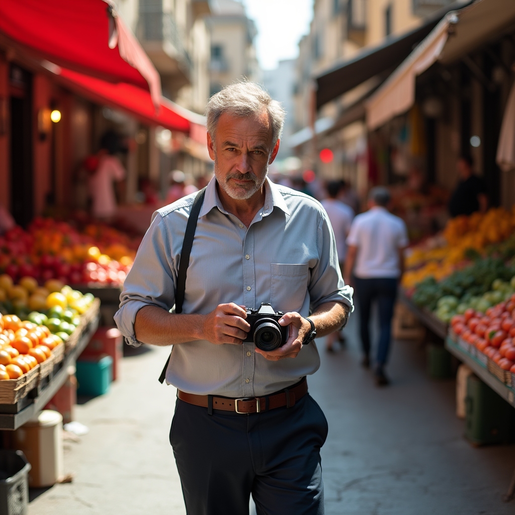 Partecipante al corso che fotografa in un mercato tradizionale napoletano